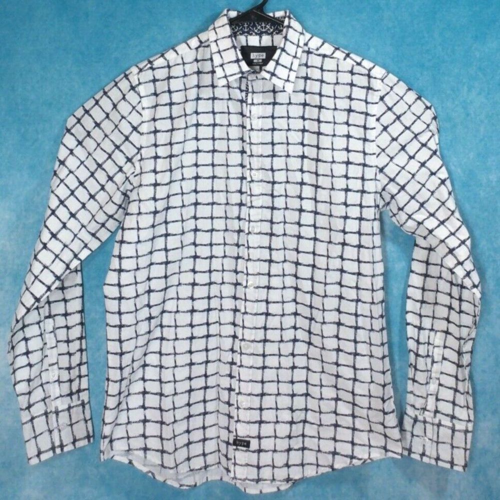 Hype Button Up Men's Long Sleeve Shirt, White/Black, Size Medium